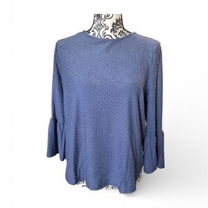 W5 Dusty Blue Textured Bell-Sleeve Blouse